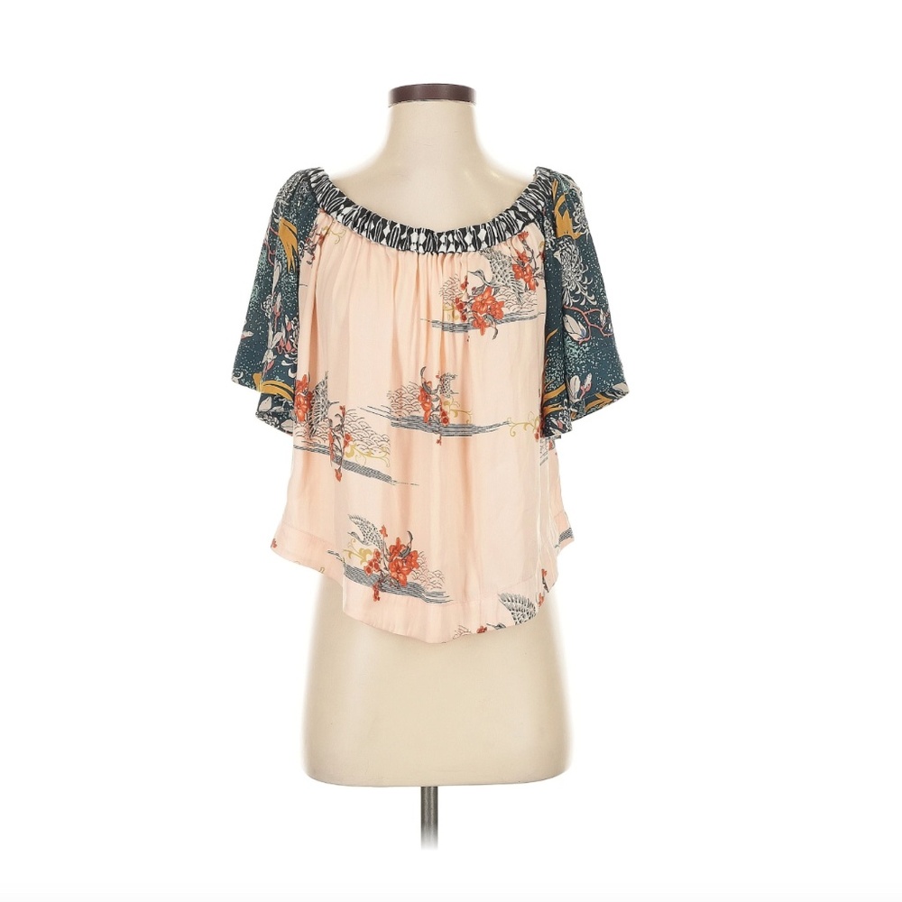 Boho Free People Relaxed Floral Blouse Top Small